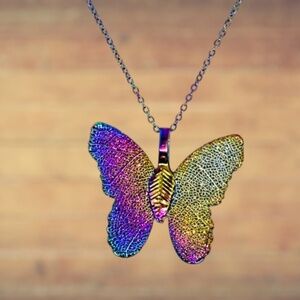 Indio Jewelry New Rainbow Titanium Metal Screen Print Butterfly Necklace #7049